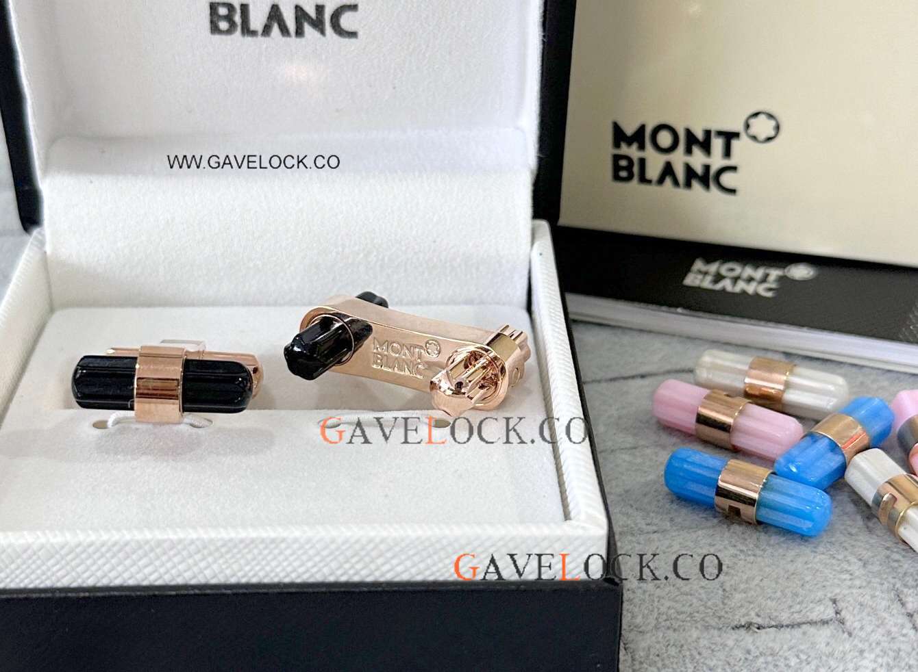 Copy Mont blanc Stick Cufflink Rose Gold-Black